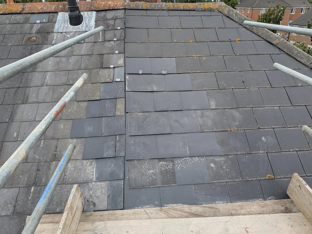 Tile roof repair project on a Huntington Beach home