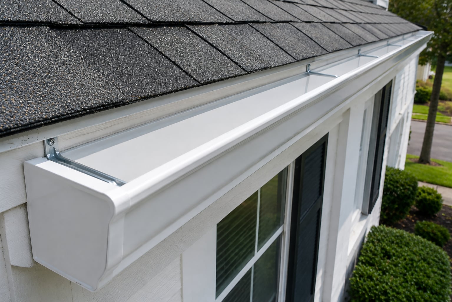 Gutter after repair, clean and free of debris on a Huntington Beach home