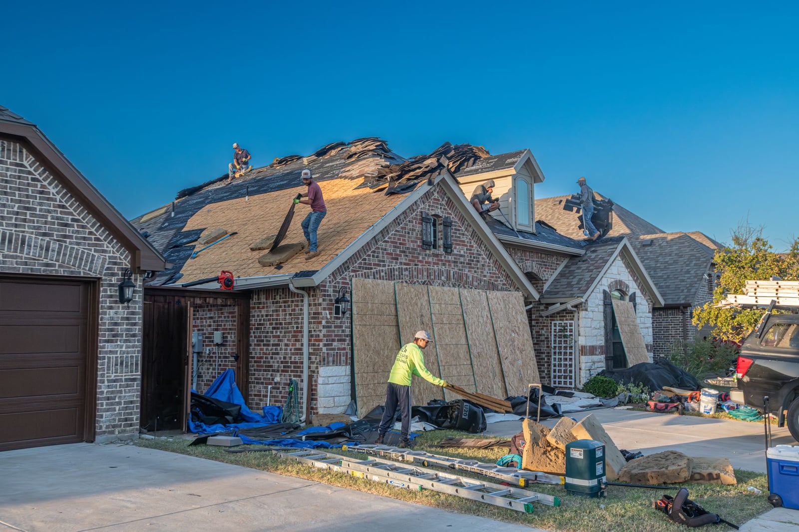 Roof under construction during a tear-off and replacement